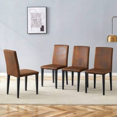 [4er-Set Minimalistic Esszimmerstühle] European Style With Brown Webstoff: Dunkelbraunes Technisches Gewebe + Schwarze Metallbeine. Passt Perfect In Modern Esszimmer, Wohnzimmer And More.