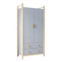 Two-Door Wardrobe With Hanging Space And Two Drawers, Ideal For A Bedroom, Living Room, Or Entryway. Made Of Particleboard With A White Frame And Pine Structure. Dimensions: 90 * 45 * 180 Cm. - Baby Blue - View 7