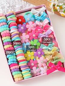 80pcs Colorful Ribbon Bow, Pearl, Butterfly Hair Clips, Scrunchies, Minimalist Hair Accessories For Girls, Everyday Use - Multicolor - View 6