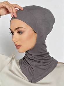 1pc Women's Fashion Solid Color Large Size Elastic Chin Strap Neck Gaiter Scarf - Dark Grey - View 3