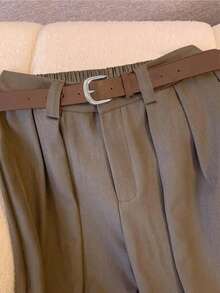 Business Style Solid Color Vintage Relaxed Fit Suit Pants Spring - Coffee - View 3