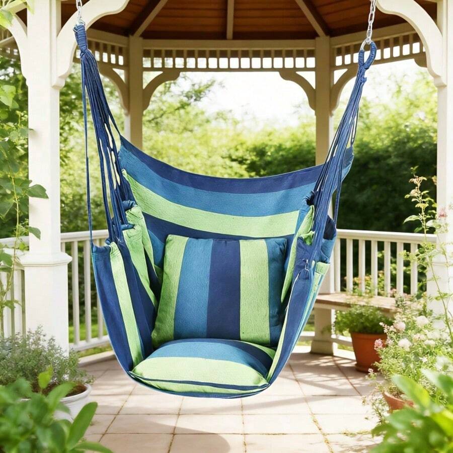 Striped Fabric Hammock Chair - Durable Portable Swing Seat, Suitable For Outdoor Camping And Travel, Perfect For Yard, Balcony, Bedroom - Multicolor - View 1