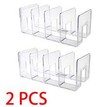 Organizador de escritorio de acrílico transparente con múltiples compartimentos, que incluye portaplumas, sujetadores de libros y organizador de archivos, caja de almacenamiento de papelería minimalista y transparente para el hogar u oficina - multicolor - Ver 8