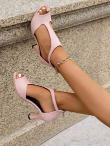 [2026 Hot Selling] Must-Have High Heels For Spring And Summer! Women's Solid Color T-Strap High-Heeled Sandals, Stylish Open-Toe Dress Shoes. ✅ Comfortable To Wear: Sturdy Heel Design, Non-Slip Sole. Suitable For Wedding Parties. ✅ Stylish Design. ✅ Available In 4 Classic Colors: Red / Pink / Black / Yellow, Easily Match Dresses And Jeans. - Hồng - Xem 2