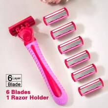 Manual Women Body Bikini Hair Removal Shaving 6-Layer Stainless Steel Blade Replaceable Pink Safety Razor Blades - Red - View 13
