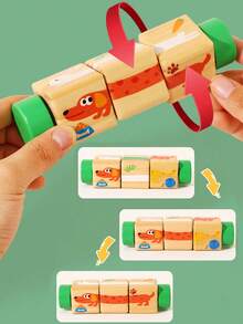 1pc Children Rotating Cognitive Puzzle Blocks Develops Fine Motor Skills In Toddlers; Educational Matching Toy; Wooden 3D Puzzle Blocks For Grip Training For Boys And Girls - 彩色 - 查看 4