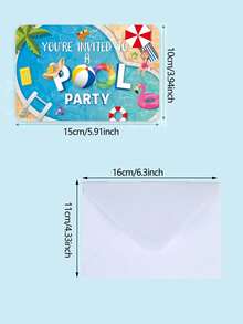 24pcs/1pc Pool Party Invitation Cards - Summer Pool Theme Design Invitation Cards, Perfect For Inviting Guests To Holiday Gatherings And Special Occasions, Suitable For Birthday Parties, Beach Vacation Parties, Hawaiian Theme Parties, Theme Parties And More. - One Size Fits All - View 3