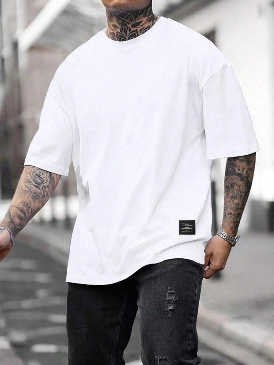Manfinity Homme Men's Solid Color Short Sleeve Casual T-Shirt - 白色 2 - 查看 1