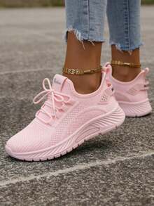 2025 New Women's Breathable Mesh Running Shoes - Lightweight Casual Sports Shoes. With Stable Support, Soft Rubber Sole And Solid Color Desig - Pink - View 5
