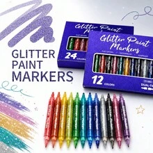 YIMI 12/24pcs Dual-Tip Metallic Markers/Flysea 12/24pcs 0.7mm/3.0mm - Suitable For Painting And Doodling, Perfect Birthday Decoration Art Supplies, Shiny Metallic Markers Applicable To Most Surfaces, With Exquisite Ink Effect - Sets - View 9