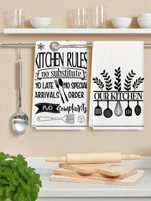 2 Pcs Funny Kitchen Quote & Utensil Pattern Kitchen Towels Rustic Minimalist Style Dish Towels Can Be Used In Kitchen Drying Hand Towels Tea Towels Suitable For Farmhouse Kitchen Home Indoor Dish Drying - Black and White - View 4