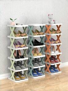 Estantería para zapatos plegable en forma de X multicolor, estantería para zapatos de varias capas para espacios estrechos, estantería para zapatos para el hogar, dormitorio y entrada, esencial para alquiler, herramienta de almacenamiento, organizador de almacenamiento de zapatos independiente DIY, adecuado para uso en la entrada, esencial para la vuelta a la escuela y la mudanza - Multicolor - Ver 3