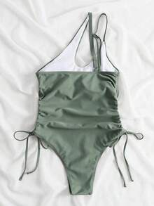 Swim Vcay Traje De Baño De Una Pieza Sin Anillo De Acero Con Lado De Cordón - Verde militar - Ver 8