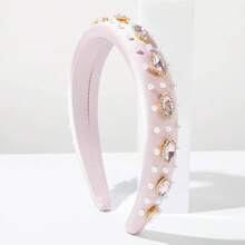 Fashionable, Elegant,, Sweet, Solid Color,-Embellished, Pearl, Wide-Brimmed, Knotted Headband, Hair Accessory, Headwear HJ0G - 咖色 - 查看 4