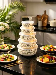 Set 5 Mangkuk Enamel Multifungsi, Cocok untuk Sayuran, Buah-buahan, Salad, dan Persiapan Oatmeal, Cocok untuk Dapur Rumah, Berkemah di Luar Ruangan, Dapat Disimpan di Kulkas sebagai Mangkuk Penjaga Kesegaran, Mangkuk Penyimpanan yang Dapat Ditumpuk dengan Tutup, Hadiah Kembali ke Sekolah - View 3