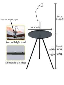 1pc Modern Folding Round Edge Table, Portable Metal & Plastic Tea Table With Height Adjustment, No Electricity Required, Suitable For Home Decor And Outdoor Use - Multicolor - View 11