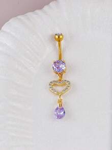BR211 Creative Women's Heart-Shaped Zirconia Long Navel Ring Sexy Women's Piercing Body Jewelry - Yellow Gold - View 3