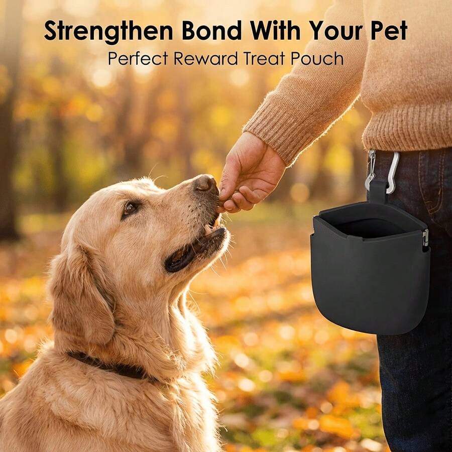 Pet Dog Training Fanny Pack, Silicone Dog Snack Bag, Stainless Steel Hook Can Be Hung Around The Waist, Schoolbag, Leash Is Easy To Carry, And It Is Necessary For Training And Going Out. - Black - View 1