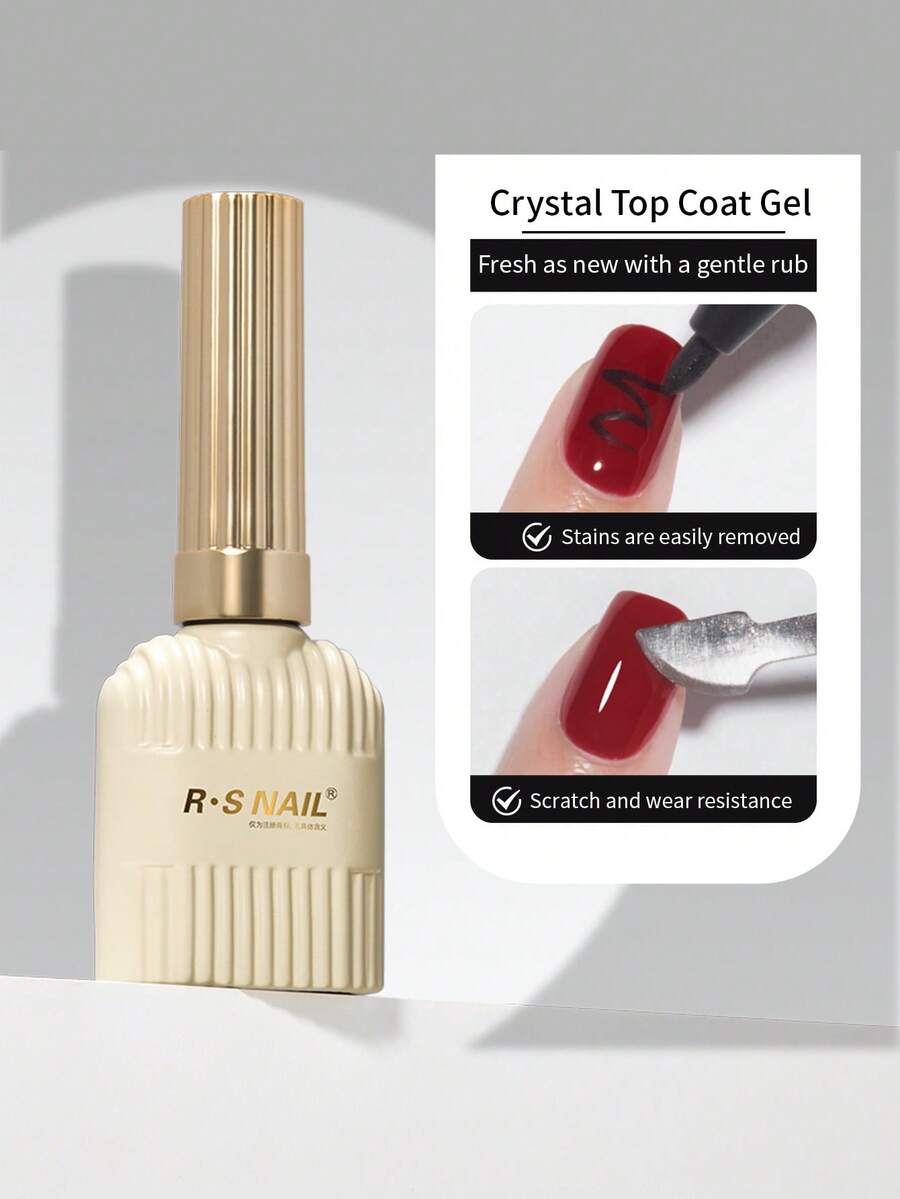 RS NAIL Clear Glossy No Wipe Top Coat Gel Nail Polish, 1PC 10g, Upgraded High Shine, Scratch And Stain Resistant, Long Lasting Non Yellowing, No Sticky Layer, Need UV/LED Lamp, Home DIY & Manicure Salon