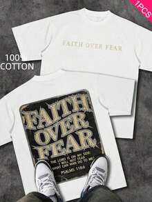 Men's Christian T-Shirt "FAITH OVER FEAR" | Psalm 118:6 Biblical Design | Inspirational Streetwear | 100% Cotton | Unisex Fit | Ideal Gift For Believers - 咖啡棕 - 查看 12