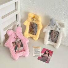 1 pièce Porte-carte de forme mignonne de chat au beurre, porte-carte de campus en peluche de lapin, porte-carte pendentif portable, utilisé pour la carte de repas/carte de bus/carte d'employé, affichage et stockage de carte d'idole, rentrée scolaire - pochette de carte - Voir 3