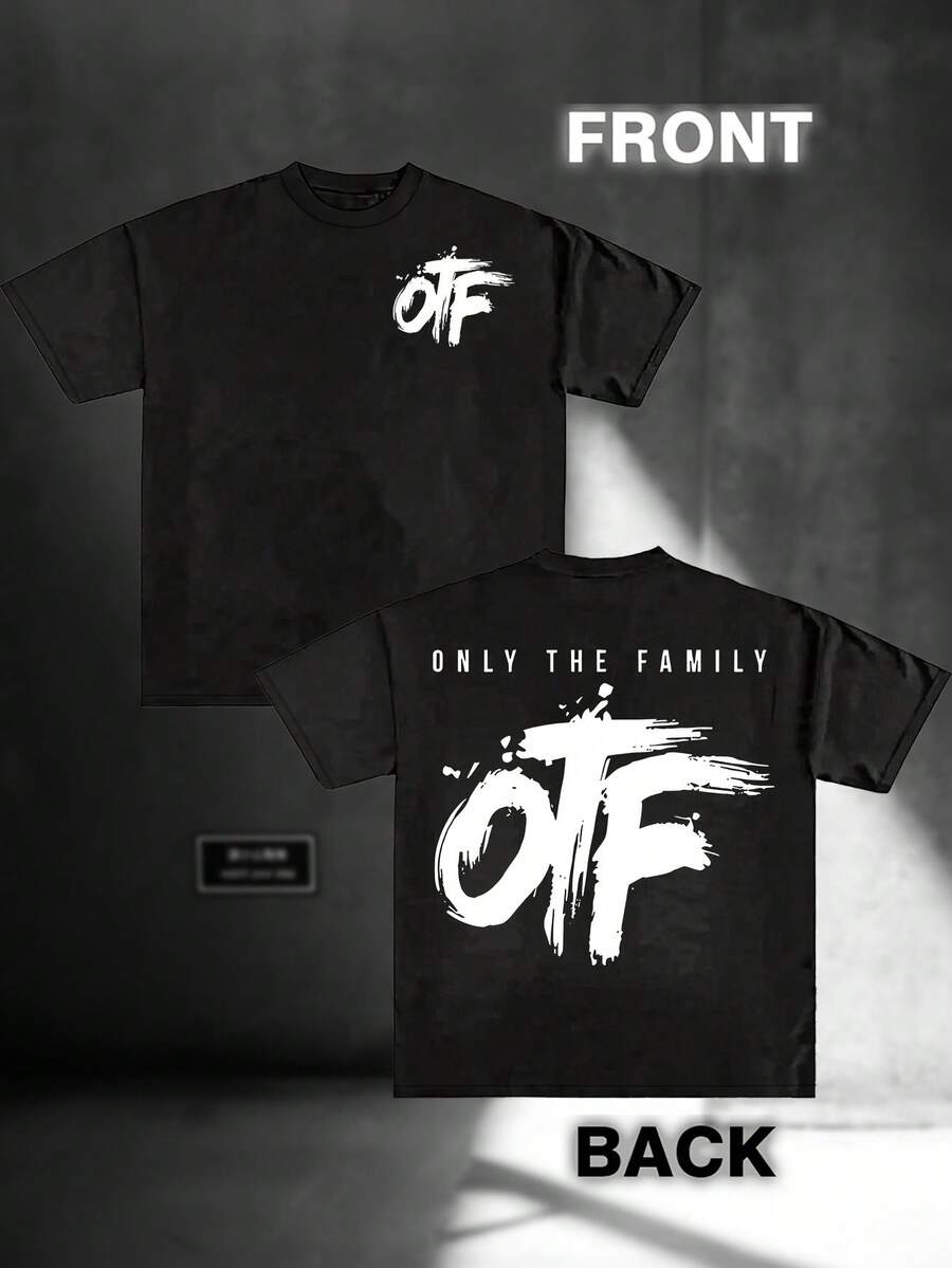 Camiseta de Hombre con Estampado - Impresión "Solo Familia", Camiseta Casual de Manga Corta con Cuello Redondo, Roja, Corte Holgado, Unisex, Perfecta para Viajes y Ocio - Negro - Ver 1