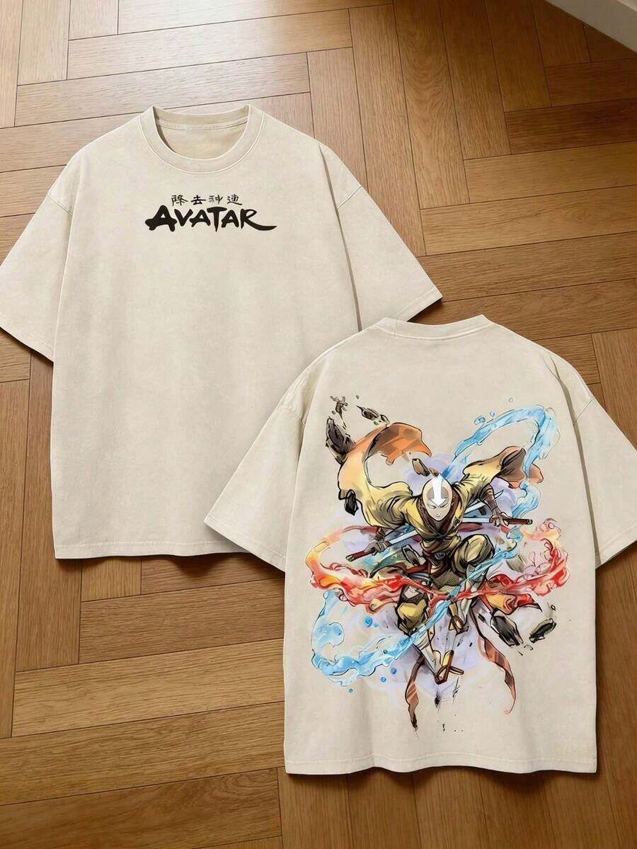 Local Warehouse Items Women's ClothesRetro-Style Street-Style Comic Book Anime T-Shirt, Double-Sided Fantasy Anime Graphic T-Shirt, Gothic Y2K Fashion Apparel, Otaku-Style Anime Washed Cotton Men's T-Shirt, A Gift For Anime Fans And Comic Book Lovers, Avant-Garde Casual Wear. Motif Women Clothes 100% Pure Cotton Anime T-Shirt, Street  And Playful Style. - Màu be - Xem 1