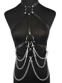 1 chiếc vòng cổ nhiều lớp phong cách Punk tối màu dành cho nữ, kiểu choker, đeo quanh eo hoặc quấn quanh ba lô, thích hợp để đeo hàng ngày. - màu đen - Xem 2