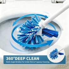Kleaner Cepillo de baño con cerdas anguladas - Diseño invertido que llega a los puntos ciegos debajo del borde, limpia a fondo las esquinas estrechas, mango largo resistente para baños domésticos y de hotel - Herramienta de limpieza esencial - azul - Ver 5