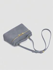 1 pieza Bolso de hombro cuadrado de unicolor con textura de grano de litchi en PU, pequeño bolso de mano para mujer, adecuado para combinar con diaria, salidas, compras, fiestas, bol - Iron Gray - Ver 9