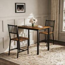 Dining Table Set, Bar Table With 2 Dining Benches, Kitchen Table With Chairs, Industrial Breakfast Table For Kitchen, Living Room, Party Room, Rustic Brown And Black - Black - View 5