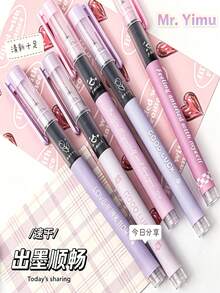 6pcs Quick-Drying Ballpoint Pens, 0.5mm Fine Tip, Muted Pastel Colors, Black Ink Non-Blotting, Student/Office Neutral Pens, Muted Tone Aesthetic, Back To School - Rollerball Pen - View 2