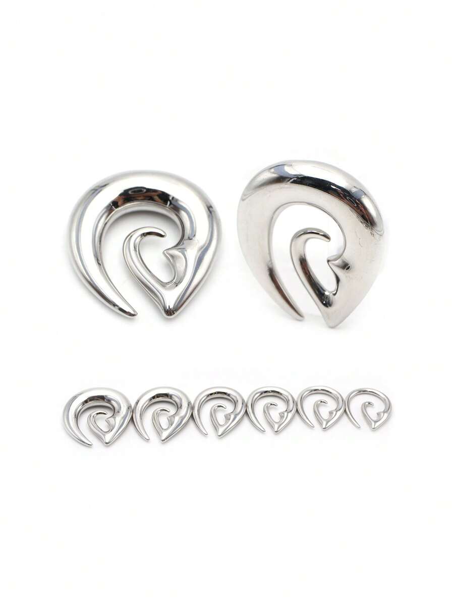 1 chiếc khuyên nong tai sụn hình xoắn ốc bất đối xứng hình tai bằng thép không gỉ 3-10mm, nút nong giãn lỗ tai, trang sức xỏ khuyên cơ thể - trắng - Xem 1