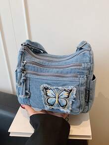 Casual Chic Soft Jeans Multi-Layer Crossbody Bag With Multiple Pockets, Versatile Commuter Large Capacity Women's Shoulder Bag, Great For Commuting - Blue - View 4