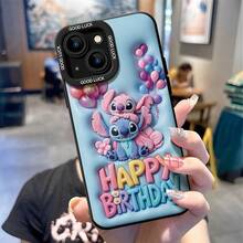 Disney Lilo & Stitch Couple Phone Case - Inflated Embossed Birthday‑Themed Stitch And Angel Protective Case With Balloon Decorations, Light Blue Puffy Background With Raised "Happy Birthday" Lettering, Compatible With IPhone 17, 16, 15, 14, 13, 12, 11 Pro Series And Galaxy S22, S23, S24, S25 Models, Ideal For Birthdays, Holidays, Anniversaries, Graduation Gifts, Or Any Special Occasion To Surprise Family, Friends, Classmates, And Loved Ones. - White - View 5