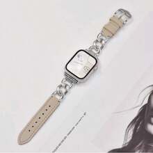 1 pezzo Cinturino per orologio unisex creativo, moda casual, cinturino in metallo e pelle vera di lusso personalizzato, adatto per Apple Watch Ultra/SE/11/10/9/8/7/6/5/4/3/2/1 Serie 38mm 40mm 41mm 42mm 44mm 45mm 49mm, cinturino in pelle morbida, regolabile, accessorio per smartwatch - nero - Visualizzare 17