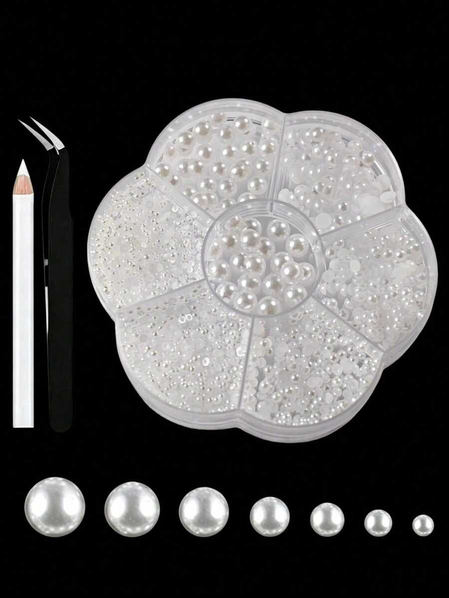 7格白色魚子醬珍珠美甲配件 3D可愛閃亮珠寶美甲珠 美甲用品 美甲鑽飾 DIY美甲裝飾 美甲藝術美甲飾品