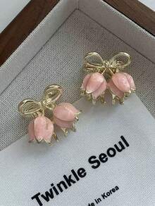 2pcs Pink Tulip Mini Hair Clips, Gold Alloy Butterfly Clips, Sweet Non-Slip Women's Hair Accessories For Daily And Party Wear Summer Beach Claw Clips - Pink - View 2