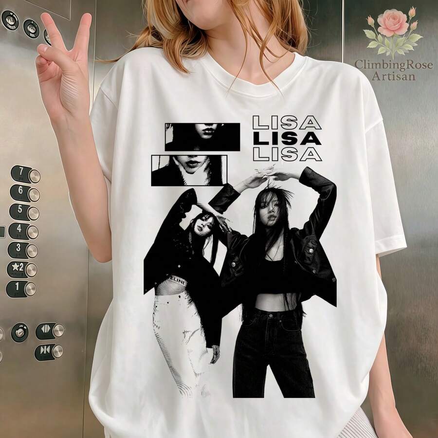 New For 2026: Lisa Unisex Graphic T-Shirt, Suitable For Plus Sizes, Casual Style, Loose Fit - White - View 1
