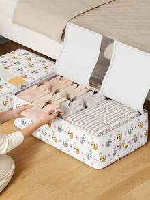 1PC Fashion Sloth Print Under Bed Storage Bag, Collapsible Lightweight Fabric Organizer With Zipper Lid & Side Handles, Dust Proof & Moisture-Proof, Multi-Purpose For Home, Dorm, Moving To Store Clothes, Bedding, Toys, Books And Daily Organization - White - View 10