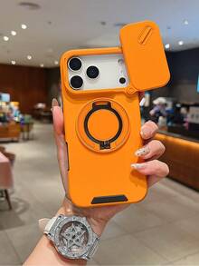 Ốp lưng điện thoại xoay 360° có vòng kim loại ẩn, chất liệu TPU mềm + PC cứng, dành cho iPhone 17Pro Max 17Pro 17 16Pro Max 16Pro 16 15 Pro Max 13 12 11 14 16 Pro Max Plus, bảo vệ camera bằng nhựa PC. - trái cam - Xem 3