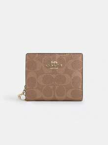 Coach SNAP 11 女士小型 RFID 防盗刷对折钱包，可爱信用卡夹带拉链零钱包 - 棕褐色 - 查看 5