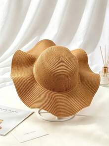 Chapéu de sol de aba larga e arejado para o verão (1 unidade), chapéu de praia com proteção UV para atividades ao ar livre, estilo casual coreano. - Tábua lisa - Ver 8