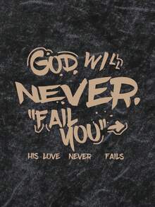 Teen Boys Street Style Short Sleeve T-Shirt, Printed With Graffiti Style Slogan "GOD WILL NEVER FAIL YOU", Suitable For Spring And Autumn Outings - Black - View 6