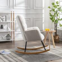 Mid-Century Modern Rocking Chair 009, In Teddy Fabric With Tufted Upholstery, Padded Seat, White, Ideal For The Living Room And Bedroom. - White - View 5