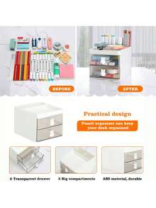 1pc White Cosmetic Storage Box With Drawer Dividers, Multi-Functional Desktop Organizer, Stationery Storage Box, Pen Holder, Cosmetic Display Rack, Skincare Storage Box, Suitable For Office, Bathroom, Study, Vanity, Desktop Organizer - Multicolor - View 8