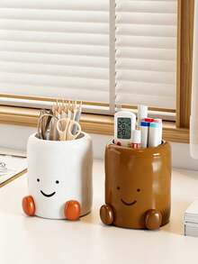Multifunctional Smiling Face Storage Box, Can Store Cutlery Rack And Chopstick Container, Makeup Brushes, Toothbrush And Toothpaste, Suitable For Small Apartments, Dorms And Desktop Storage Systems - Multicolor - View 3