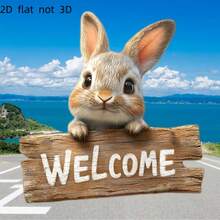 2D Flat Decor, Wooden Plaque Charming Rabbit Welcome Sign - Rustic Wooden Outdoor Decor For Spring And Easter, Suitable For Home, Garden, Porch, Farmhouse Decor, Garden Wall Decor, Spring Decor, 2D Flat Decor - A - View 4