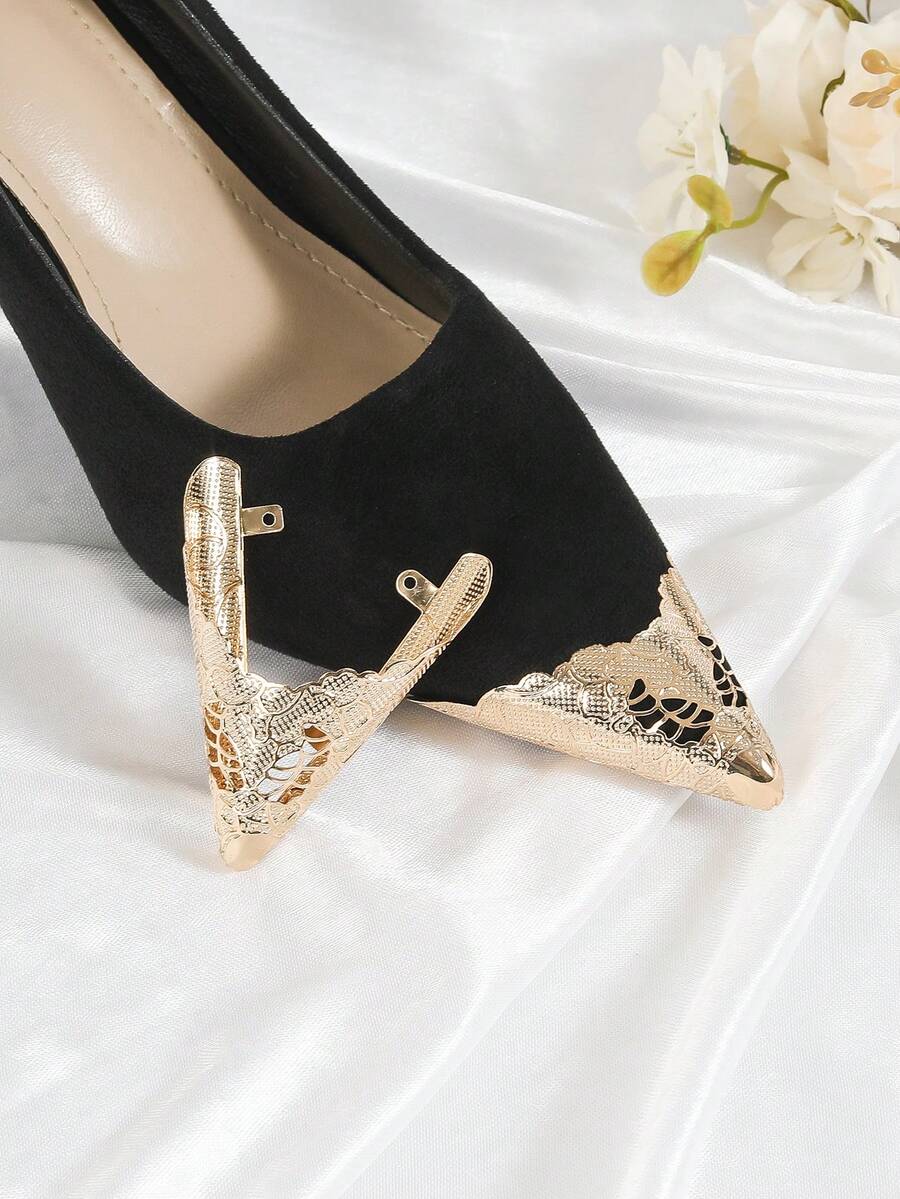 Women's Pointed Toe Shoe Tip Protector, Removable Shoe Toe, Metal Toe Cover - Gold - View 1