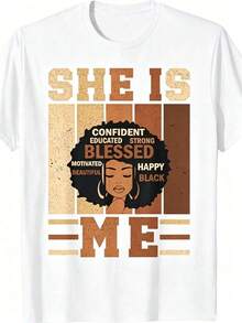 Camiseta de manga corta para mujer Ella yo - Camiseta del Festival de la Historia Negra y el Orgullo Juneteenth - Camiseta casual de manga corta con cuello redondo para adultos, con retrato de mujer africana y afirmaciones positivas - Corte estándar, nueva colección primavera-verano de camisetas para mujer - Atuendos diarios divertidos - Imprescindible para regalar -% algodón - Blanco - Ver 1